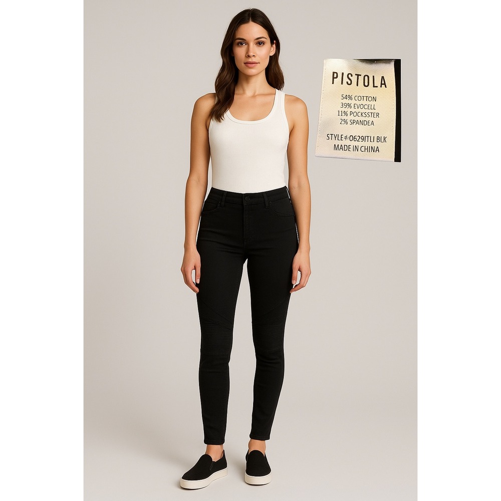 Pistola Moto Skinny Jeans Black Stretch Pull On Elastic Waistband Denim NWT